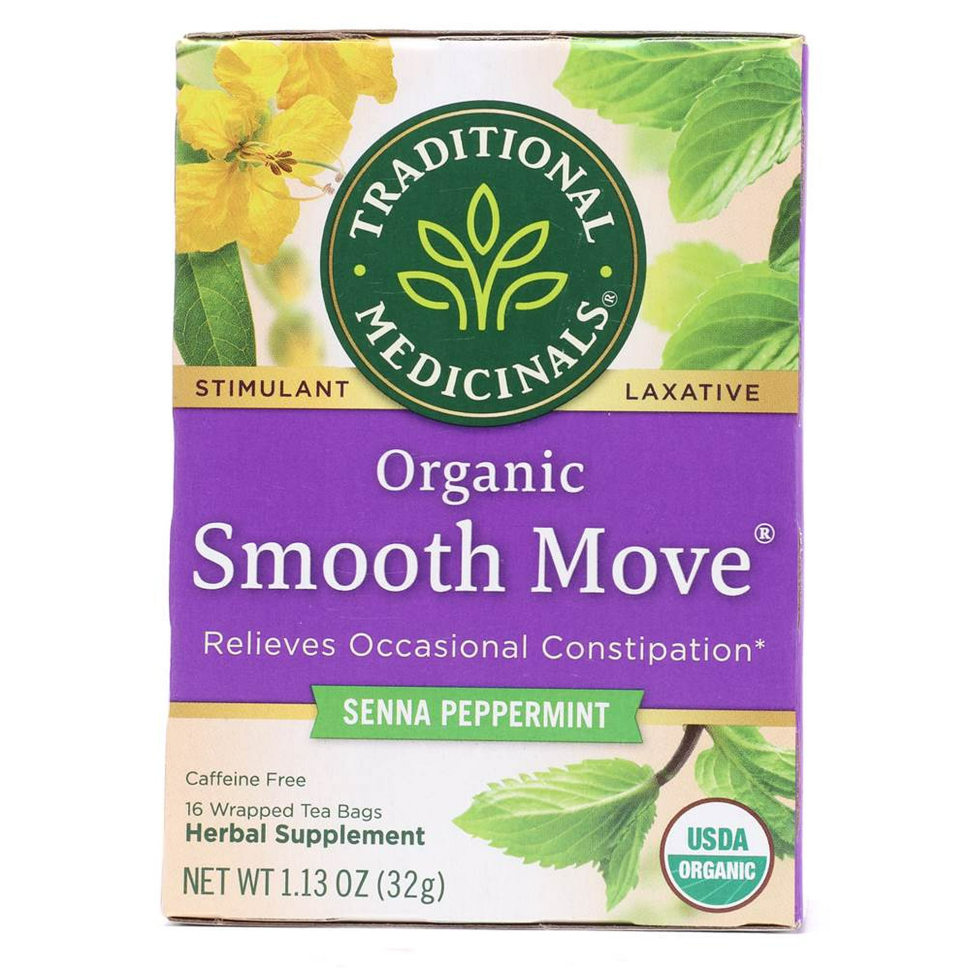 Traditional Medicinals Organic Smooth Move Herbal Tea Senna Peppermint 16 Tea Bags