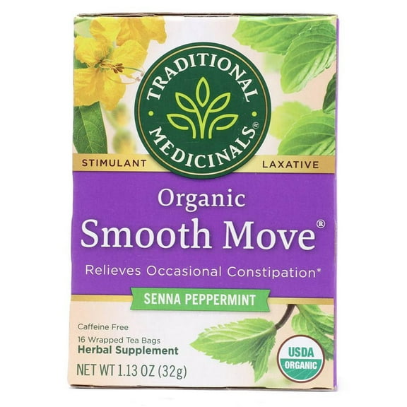 Traditional Medicinals Organic Smooth Move Herbal Tea Senna Peppermint 16 Tea Bags