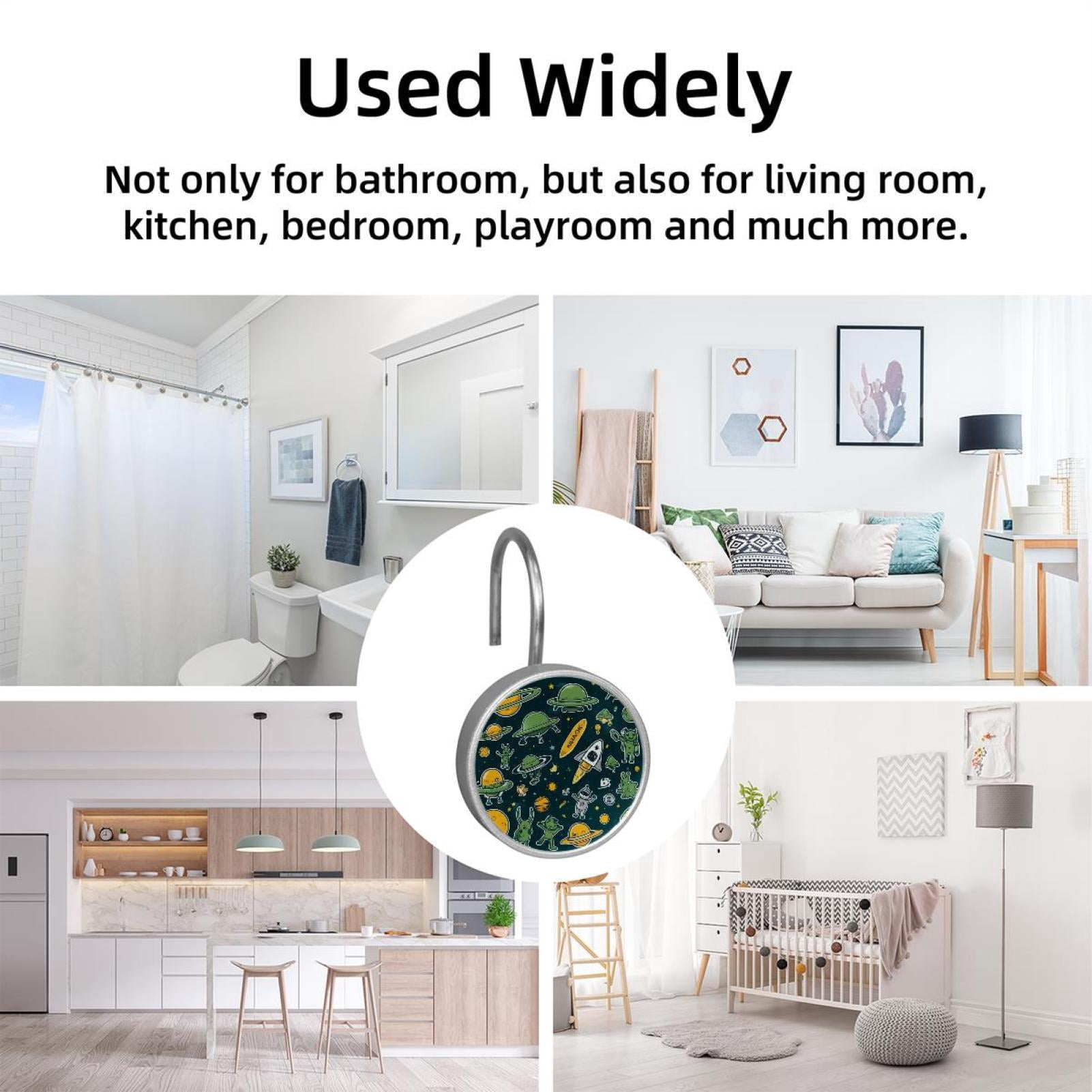 HemaKayy 12 Pcs Shower Curtain Hooks Bathroom Decorative Accessories Green Roaming Universe