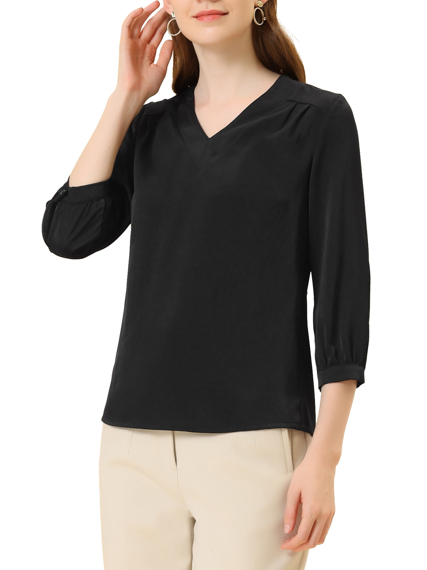 Allegra K Women's Color Block Long Sleeve Henley Top - Split V-Neck, Soft Fabric, Casual & Business Wear - View #5