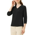 thumbnail image 1 of Blusa de satén para mujer Inspire Chic, casual, de manga larga, con cuello en V, color negro, talla XS, 1 of 1