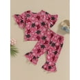 thumbnail image 4 of Bagilaanoe 2pcs Toddler Baby Girl Long Pants Set Print Short Sleeves T-Shirt Tops + Flare Trousers 6M 12M 18M 24M 3T Kids Casual Outfits, 4 of 8