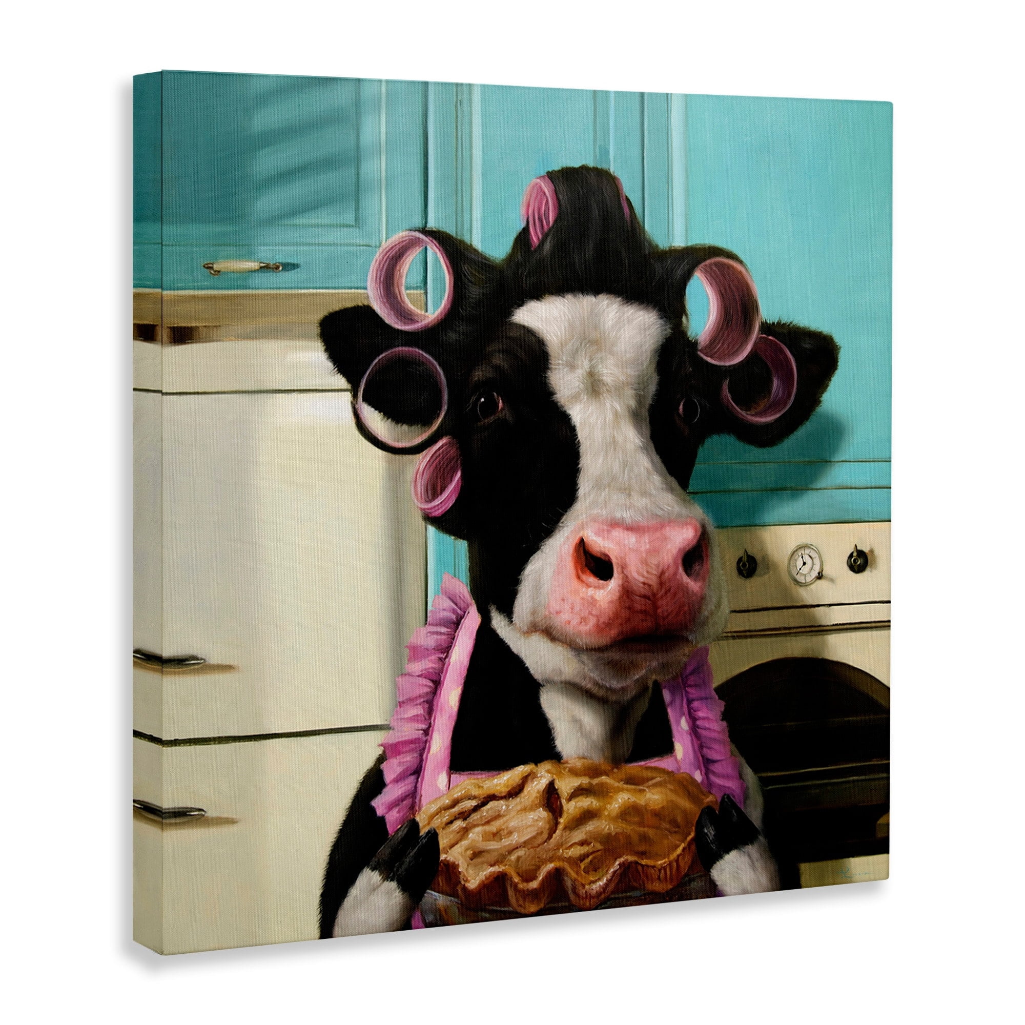 Stupell Industries Glamorous Farm Cow Baking Pie Hair Rollers Canvas Wall Art, 30 x 30, Design by Lucia Heffernan