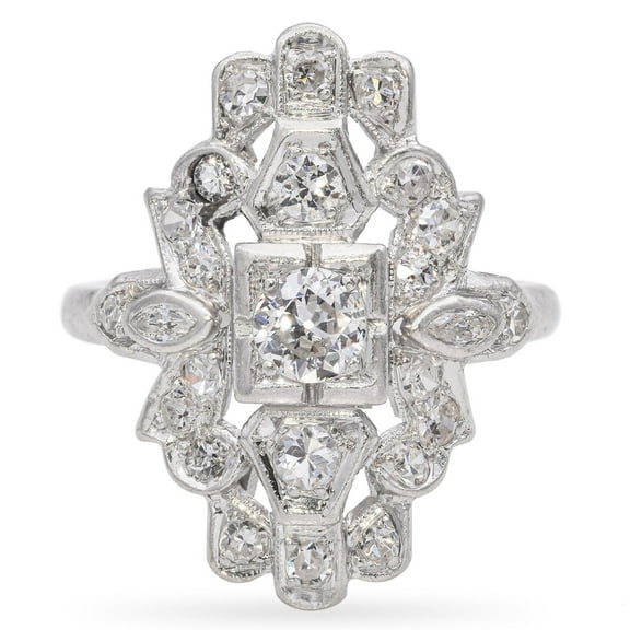 Edwardian Art Deco Women's Engagement Ring, Vintage Three Stone Wedding Ring, 2.2 Ct Simulated Round Brilliant Cut Diamond Ring, 14K White Gold Plated, Pave Set Diamond Ring Gift For Special Occasion