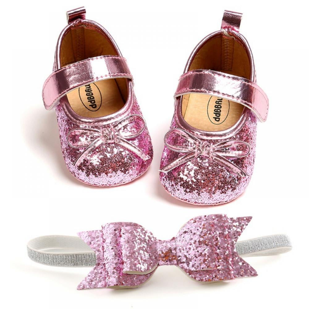 Bebeii Newborn Infant Baby Girls Mary Jane Flats Shoes Soft Sole Walking Sneakers Prewalker Slippers Wedding Princess Dress Crib Shoes 