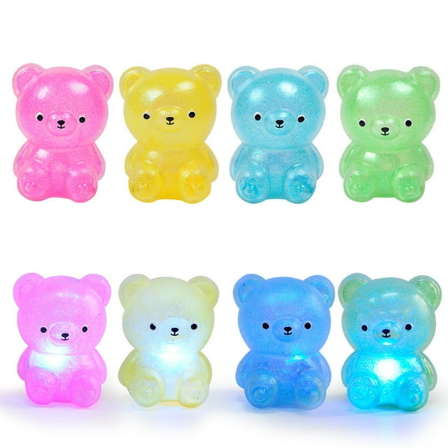 Lubelski Bear Squeeze Toy Soft TPR Elastic Quick Rebound Lights Flashing Cartoon Bear Anti-stress Pinch Toy Colorful Squeeze Animal Fidget Toy Children Gift