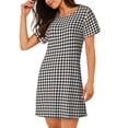thumbnail image 2 of Balery Houndstooth Black And White Camisón de manga corta con cuello redondo para mujer, cómodo y elegante., 2 of 6