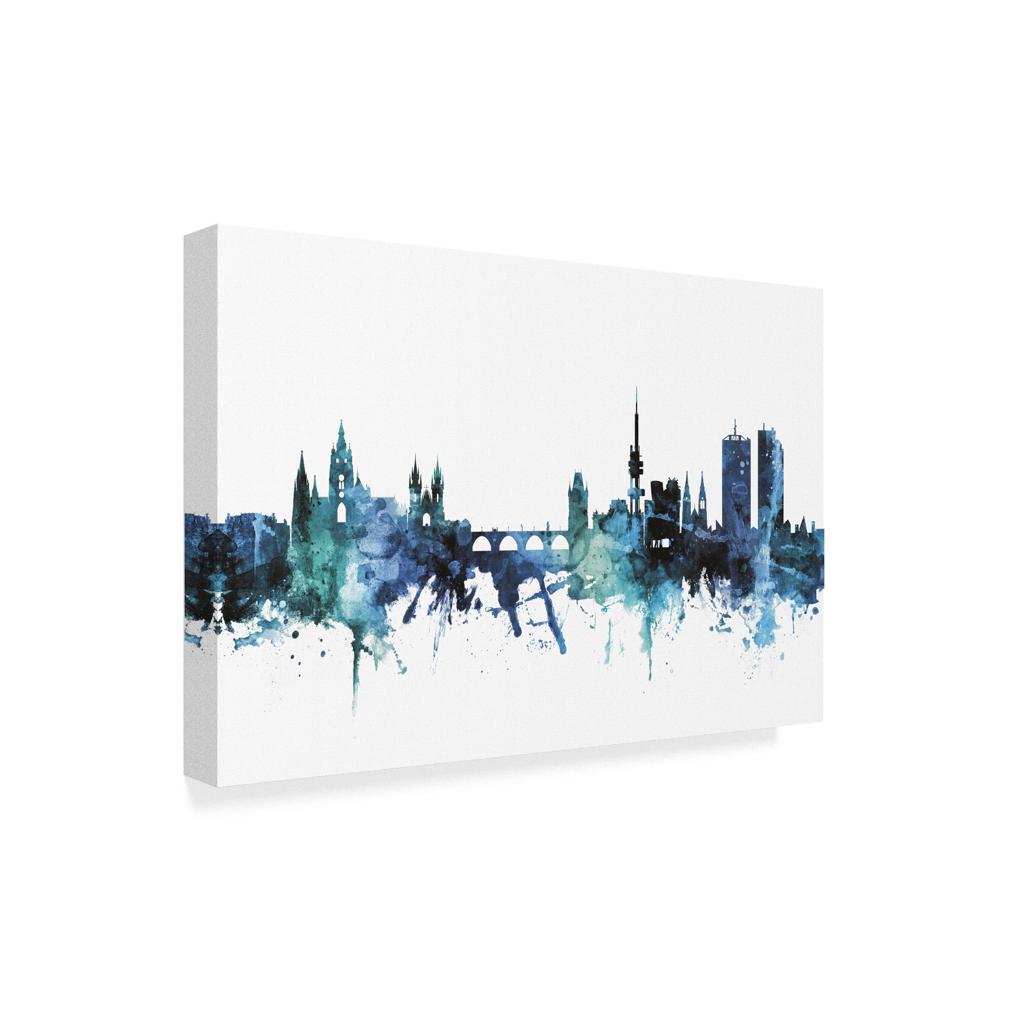 Trademark Fine Art 'Prague Czech Republic Blue Teal Skyline' Canvas Art by Michael Tompsett