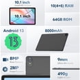 thumbnail image 2 of Tablet, 10.1 inch Android 13 Tablet, 10(4+6)GB RAM+64GB ROM+1TB Expandable Tablets, Octa-Core Processor, 8000mAh Battery,WiFi 5,Dual Camera, HD Display, GPS, 2 of 6