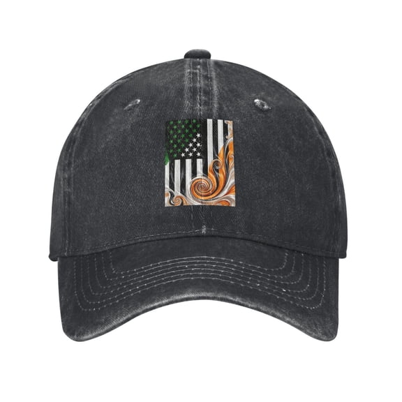 Men Women Washed Twill Baseball Cap Irish America Flag Art Adjustable Dad Hat Black