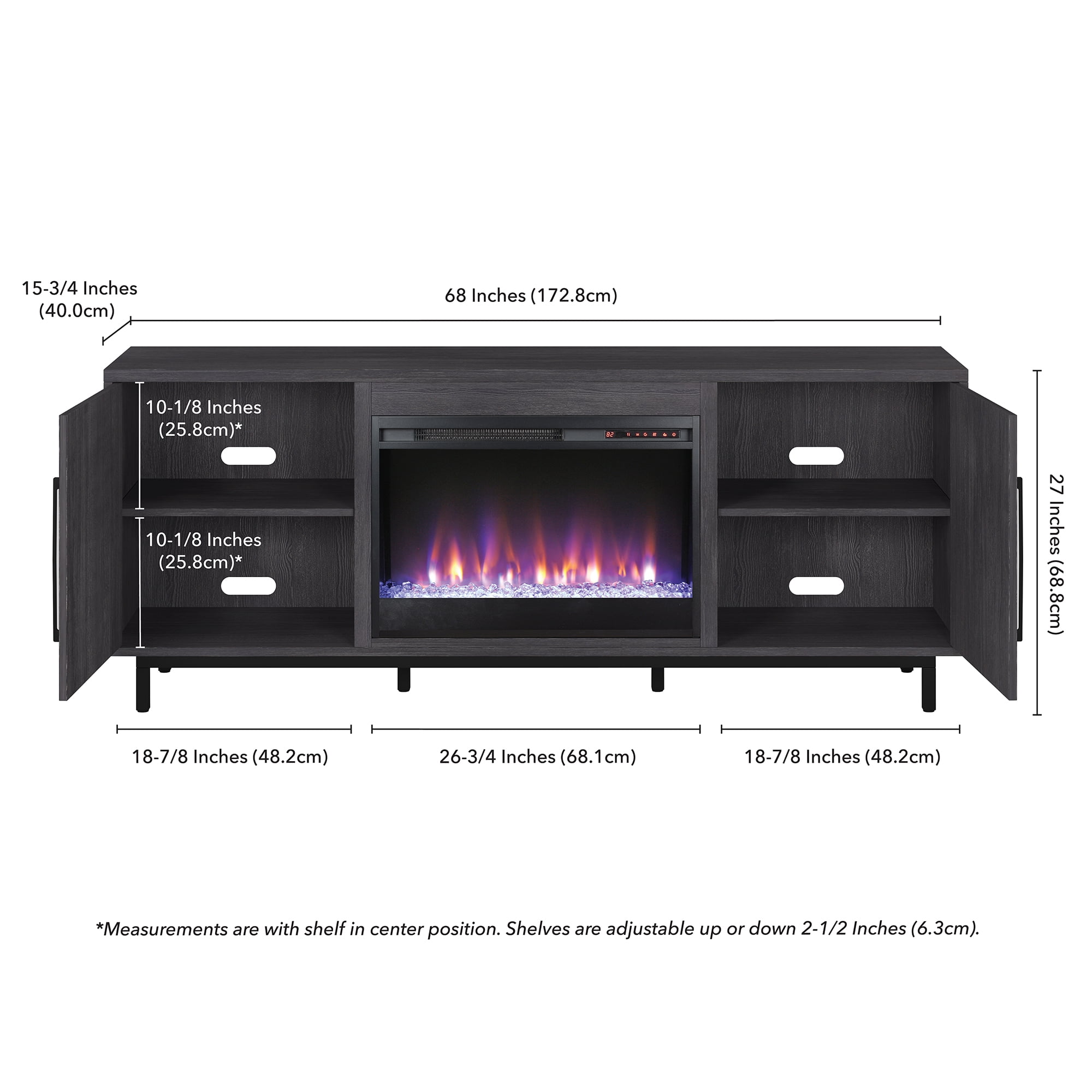 Evelyn&Zoe Julian Rectangular TV Stand with 26" Crystal Fireplace for TV's up to 75", Charcoal Gray