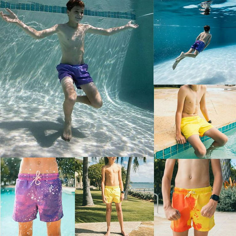 Children Color Changing Swim Trunks Quick Dry Bathing Suits Beach