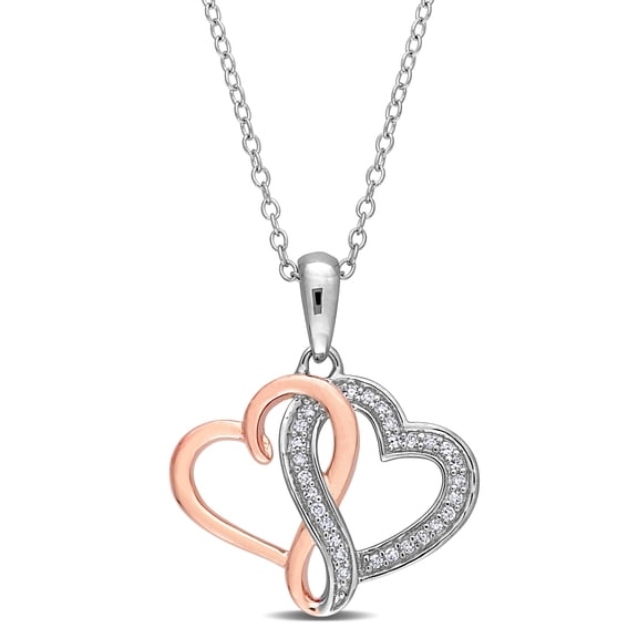 Everly Women's 1/7ct TW Diamond Two-Tone Sterling Silver Interlocking Heart Pendant with Chain