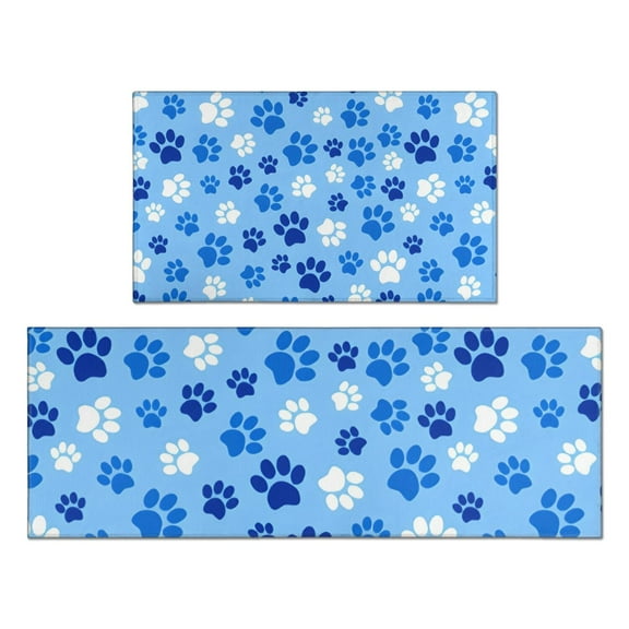 Blue Dog Paw Footprint Kitchen Rugs Sets Of 2,Anti Fatigue Kitchen Mat Rugs Non Slip Washable,Decorative Kitchen Floor Mats for Kitchen,Sink,Laundry,17"x30" 17"x47"