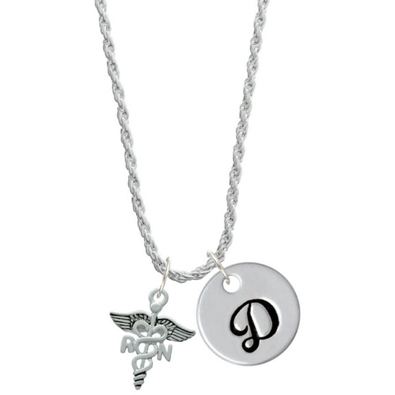 Delight Jewelry Silvertone Registered Nurse Caduceus Silvertone Script Initial Disc - D - Charm Necklace, 20"+3"