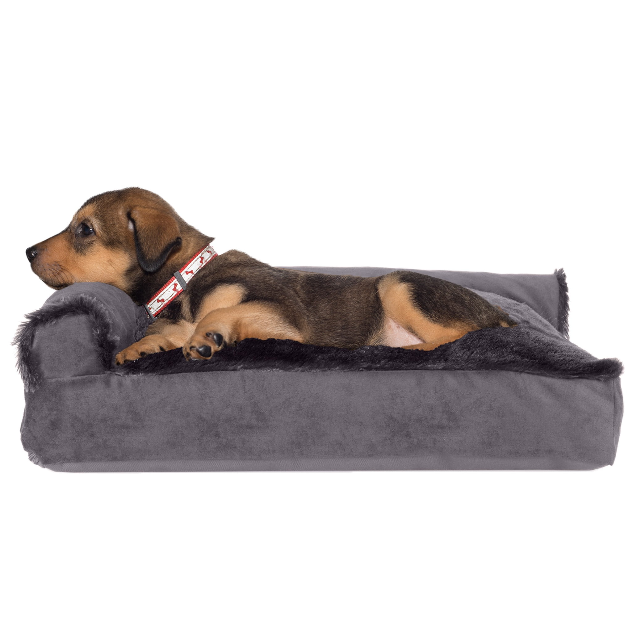 FurHaven Pet Dog Bed Plush & Velvet Chaise Lounge Pillow SofaStyle