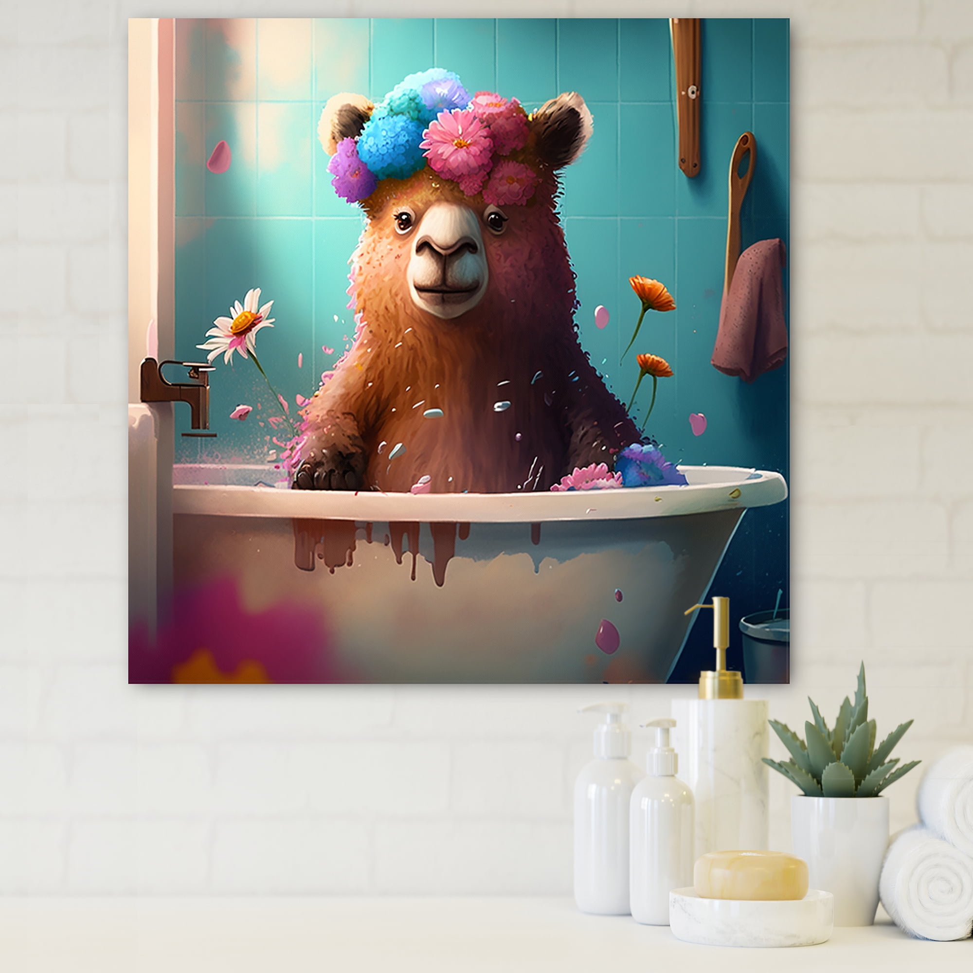 Designart Teddy Bear In The Bath II Canvas Wall Art