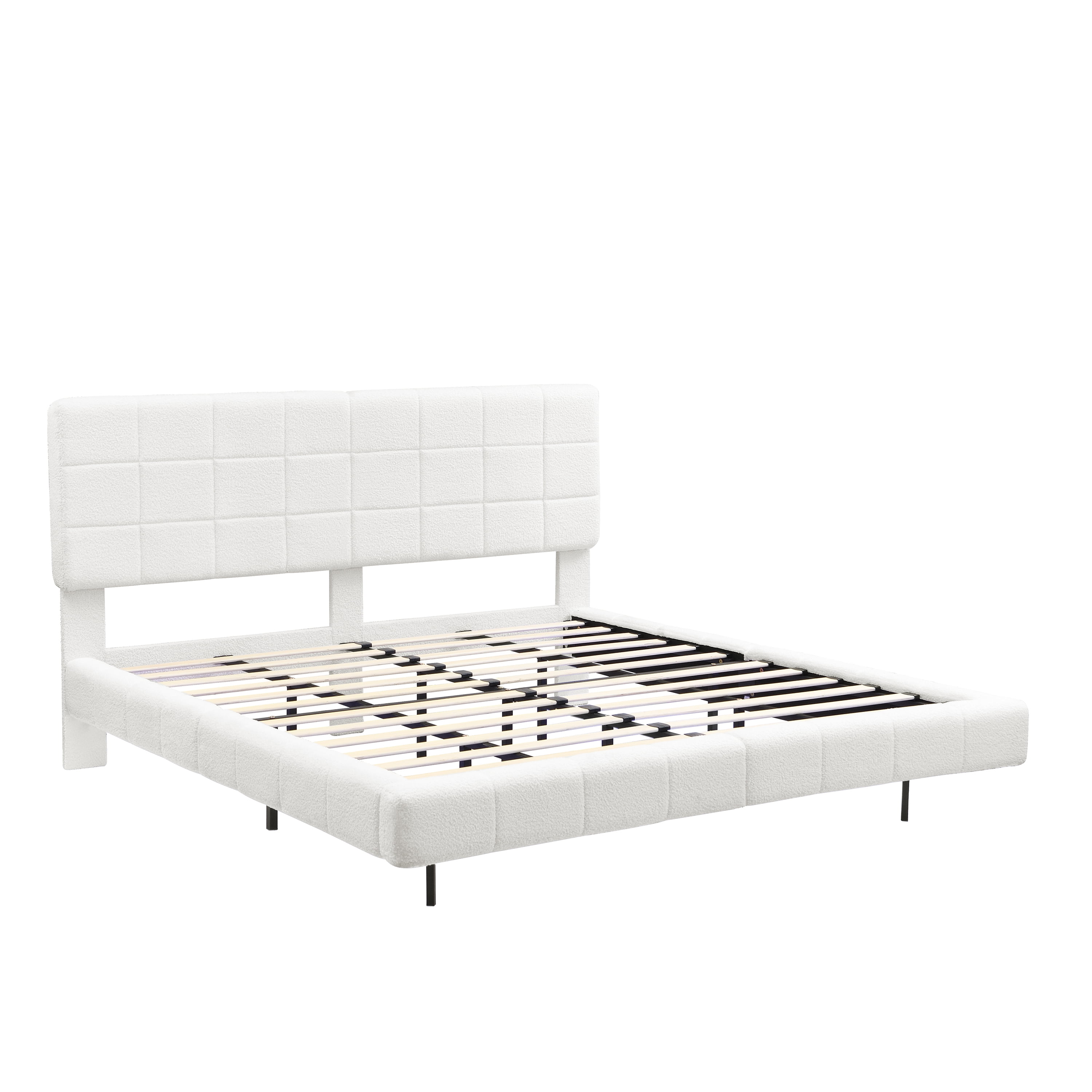 LiviNest King Size Bed Frame with RGB LED Lights & Upholstered Headboard: Modern Floating Platform Bed for Adults - APP Controlled Adjustable Lighting & Easy Clean Design for Bedroom