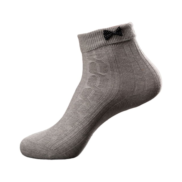 Sonducket 1 par de calcetines de mujer, calcetines decorativos de algodón con lazo en los tobillos, calentador de pies informal de Color sólido, Medias Gris Sonducket AP013614-03