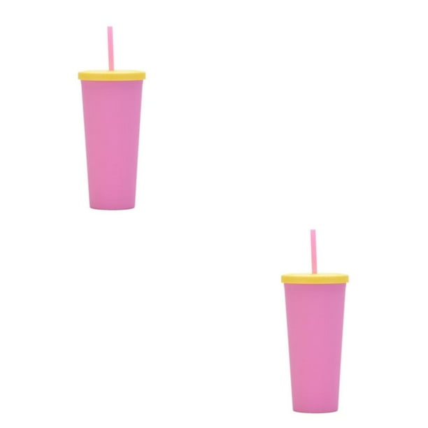 Yuarrent Vaso de paja de plástico de doble capa de Color caramelo, botella de agua de leche de café de estilo Simple, vasos esmerilados Type1 NO1