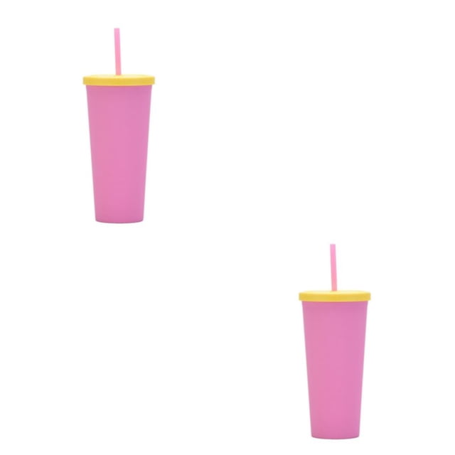 Yuarrent Vaso de paja de plástico de doble capa de Color caramelo, botella de agua de leche de café de estilo Simple, vasos esmerilados Type1 NO1