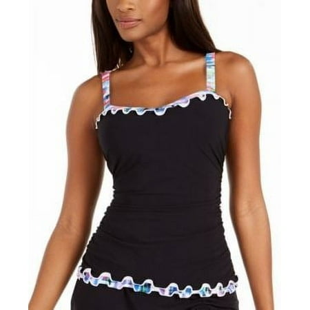 Profile by Gottex BLACK Tricolore Ruffled Underwire Tankini Top, US 34D, UK 34D