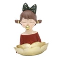 thumbnail image 3 of Figura de niña adorable con bandeja de almacenamiento, escultura, llavero, adorno, joyería y manualidades. Corbata de moño, 3 of 9