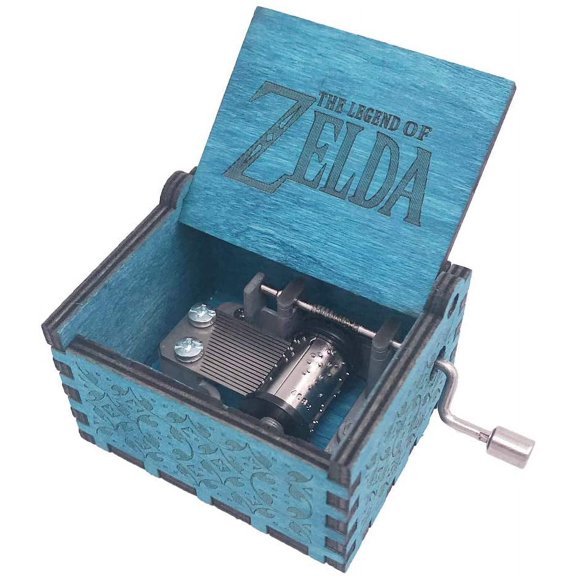 The Legend of Zelda Music Box Hand Crank Musical Box Carved Wooden Music Boxes Mini Size,Play Song of Storms from Ocarina of Time(Blue)