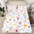 thumbnail image 2 of Homewish Boho Flower Butterfly Twin Sheet Sets,Rustic Floral Twin Fitted Sheet,Pink White Blue Flat Sheet For Girls Teens,Ultra Soft Home Decor,3pcs, 2 of 7