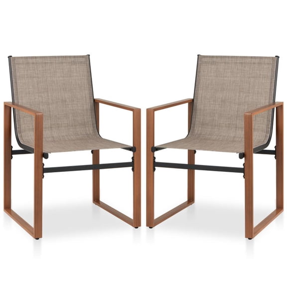 Aimee Lii Outdoor Dining Chairs with Breathable Seat and Backrest Set of 2, Furniture for Outdoor Patio Garden Backyard Pool Deck-Brown