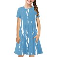 thumbnail image 2 of Spazoro Kids Girls A Line Dresses, Striped Short Sleeve Stretchy Wrinkle New Style Princess Dress for Child Girls Blue Size 4 T, 2 of 7