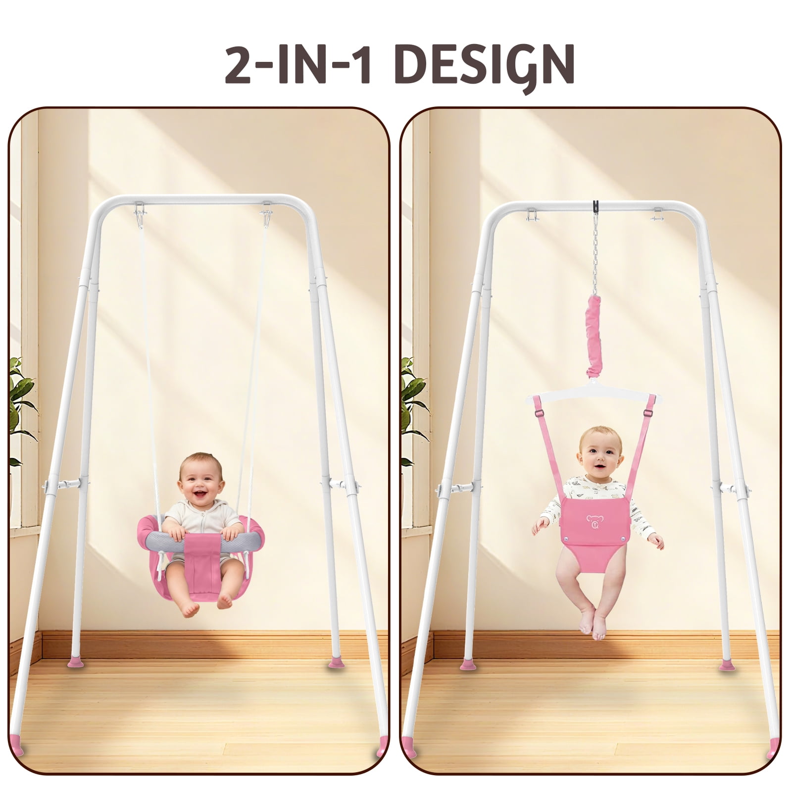 G TALECO GEAR 2-in-1 Baby Jumper and Swing, Indoor&Outdoor Baby Swing for 6-24 Months Infant Toddler, Pink