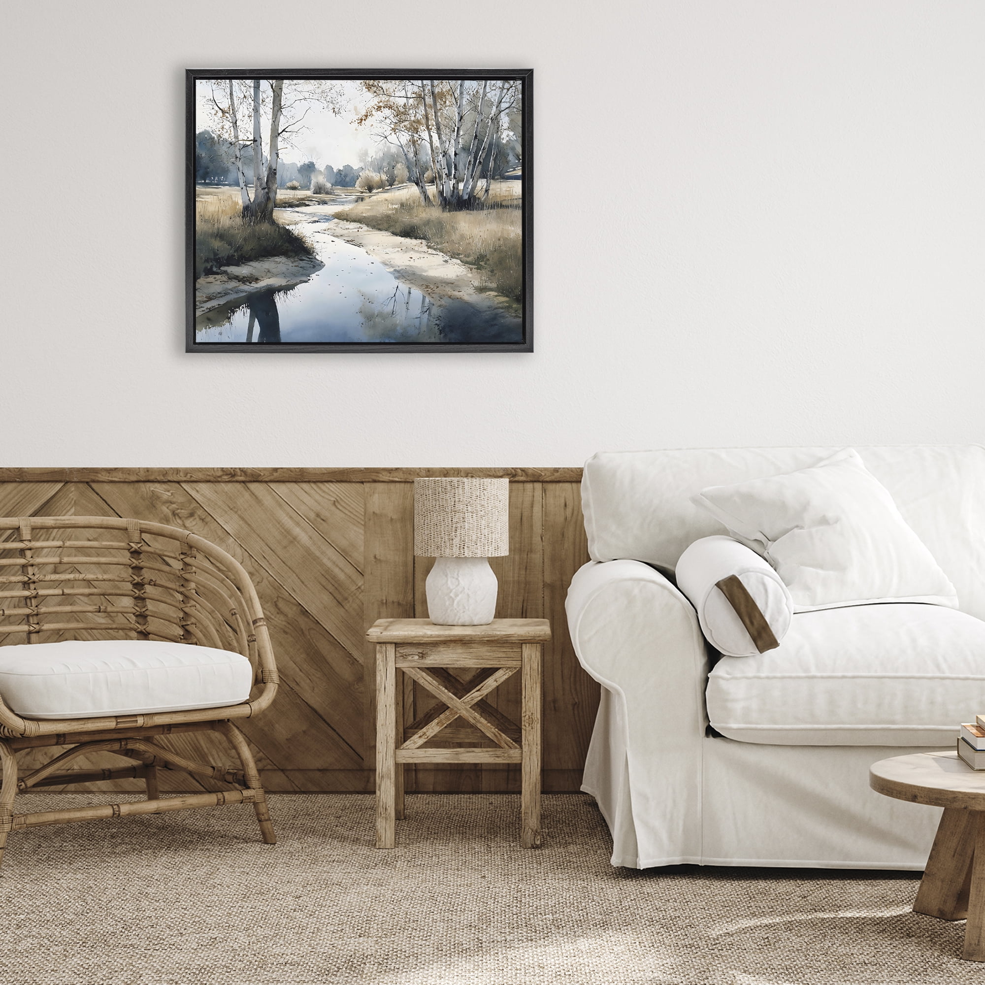 Stupell Industries Birch Tree Creek in Autumn Black Framed Floater Canvas Wall Art, design by Franklyn Gregory