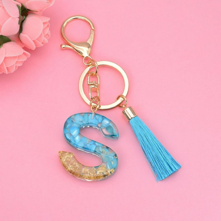 Cute Fashion Jewelry Gold Foil Ornaments Car Keyring Blue Tassel Pendant Alphabet Key Chain English Alphabet Keyring 26 Letter Keychain Handbag Charms R Walmart