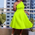 thumbnail image 3 of AURA Plus Size Women Off Shoulder High Waist Pleated A Line Midi Banquet Party Dress, 3 of 9