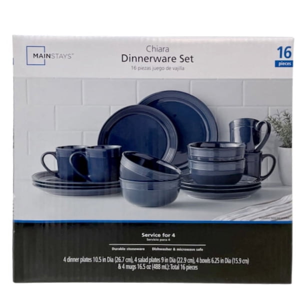 Mainstays Chiara 16-Piece Stoneware Navy Dinnerware Set - Walmart
