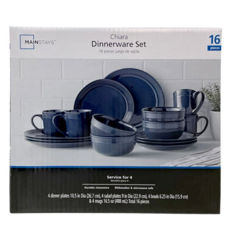 Mainstays Stoneware Dinnerware Set 16-Piece Service for 4 Navy and