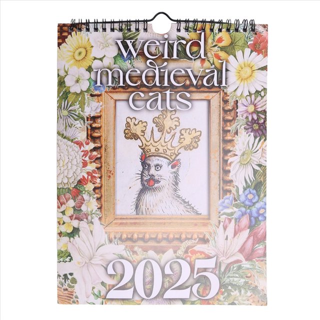 Calendario de Gatos Medievales 2025 Calendario de Gatos Extraños Calendario de Pared Divertido Regalos de Año para Decoración del Hogar