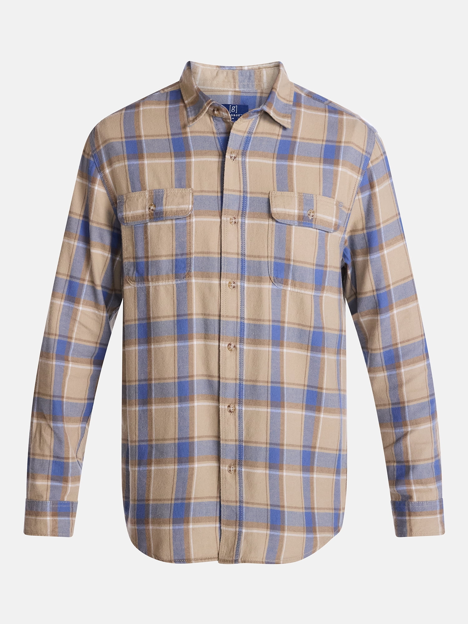 George Men's and Big Men's 100% Cotton Plaid Flannel Shirt with Long Sleeves, Sizes XS-3XL, 2XB-5XB & Tall XLT-3XLT