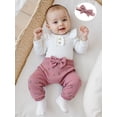 thumbnail image 3 of Loicainy Infant Baby Girls Fall Clothes Set 3 6 9 12 Months Long Sleeve Romper with Floral Pants and Headband Outfits, 3 of 9