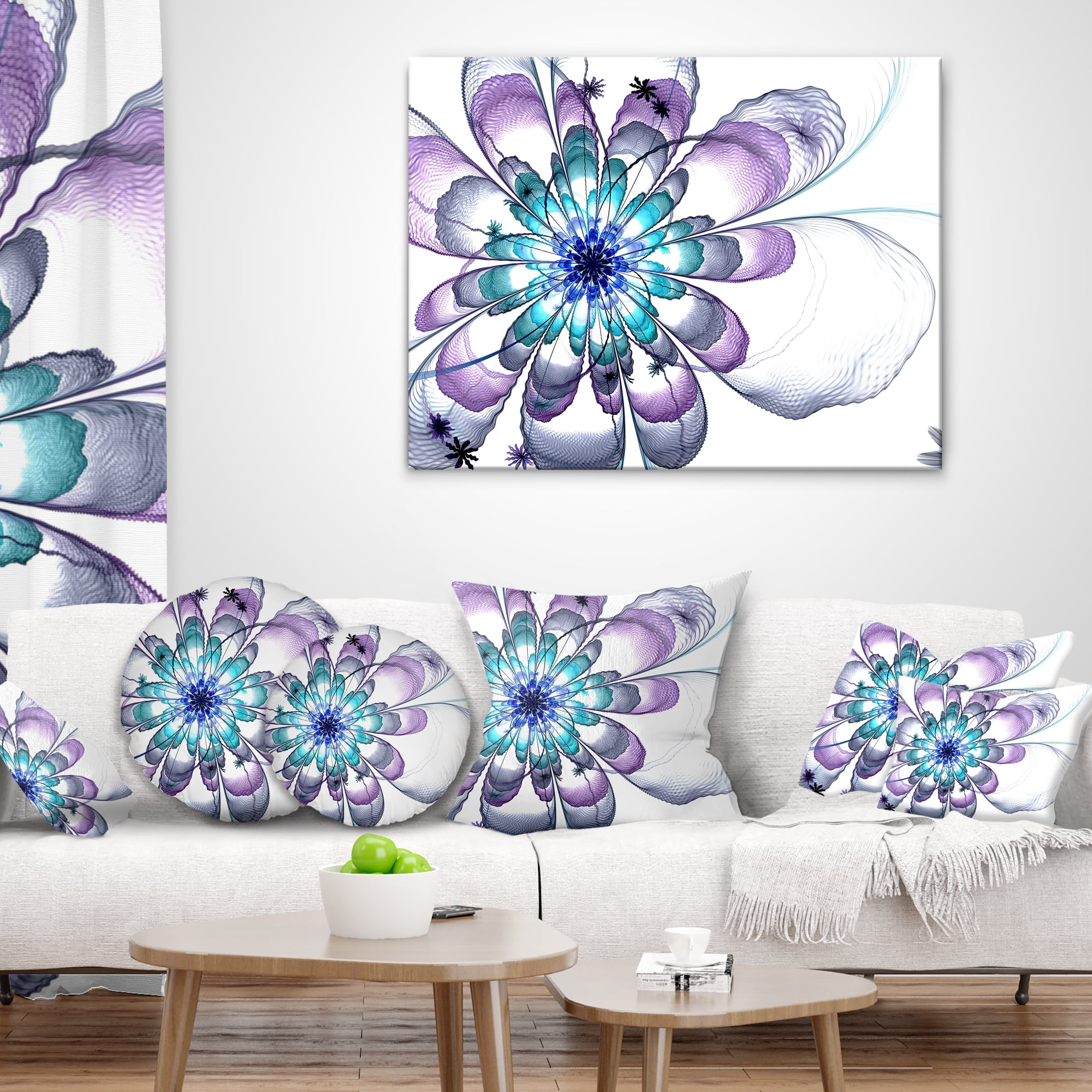 Designart Fractal Flower Light Blue - Floral Throw Pillow - 18x18