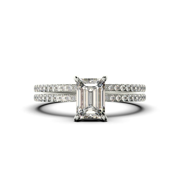 Art deco 2.00 Carat Emerald Cut Diamond Moissanite Engagement Ring Set, Wedding Ring in 925 Sterling Silver With 18k White Gold Plating Feminine Gift, Promise Ring, Anniversary Gift