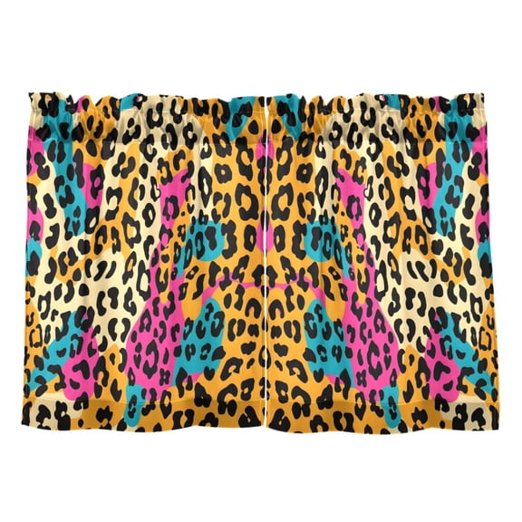 Leopard Print Tier Curtains Tier Kitchen Living Room Bedroom Balcony 2 Panels 27x24 Inch