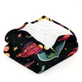thumbnail image 3 of Cartoon Alien UFO Pattern Print Flannel Throw Blanket, 3 of 6