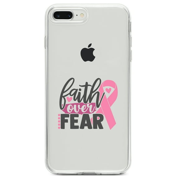 DistinctInk Clear Shockproof Hybrid Case for iPhone 7 PLUS / 8 PLUS (5.5" Screen) TPU Bumper Acrylic Back Tempered Glass Screen Protector - Pink Ribbon Cancer - Faith Over Fear