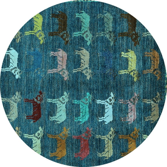 Ahgly Company Indoor Round Abstract Light Blue Modern Area Rugs, 6' Round