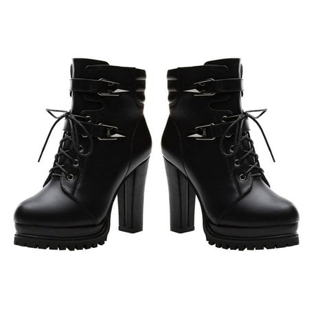 

Rosarivae European Style Contracted Tide Girl Boots Woman British Style Rivet Boots Boots Autumn Winter High-heeled Shoes Size 40 (Black)