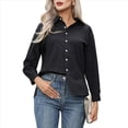 thumbnail image 2 of Camisas de Vestir de Larga con Botones para Mujer, Blusas de Oficina con Cuello Antiarrugas. Negro M, 2 of 8