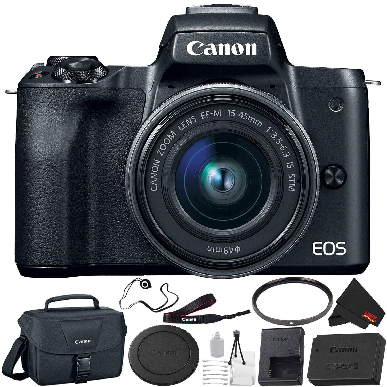 Canon EOS M50 Mirrorless Digital Camera with 15-45mm Lens Bundle with Canon Shoulder Bag + More - Intl Model(International Model)