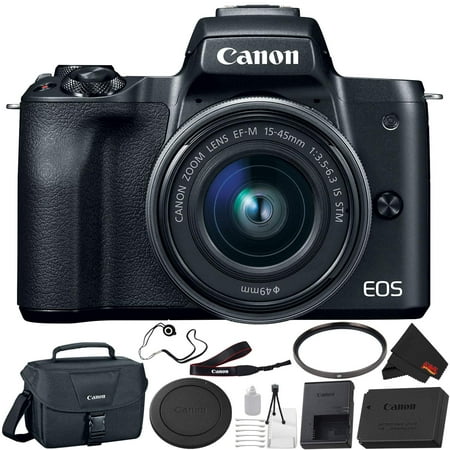 Canon EOS M50 Mirrorless Digital Camera with 15-45mm Lens Bundle with Canon Shoulder Bag + More - Intl Model(International Model)